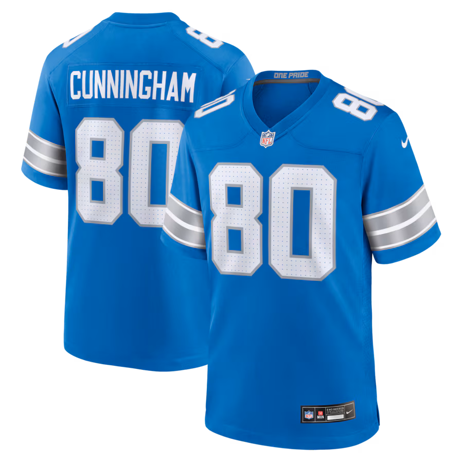 Men's Detroit Lions Malik Cunningham Nike Blue Team Game Jersey - Ujersey