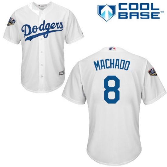 Youth Majestic Los Angeles Dodgers #8 Manny Machado Authentic White Home Cool Base 2018 World Series MLB Jersey - Ujersey