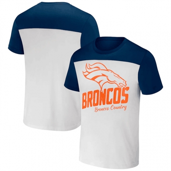 Men's Denver Broncos Cream Navy X Darius Rucker Collection Colorblocked T Shirt - Ujersey