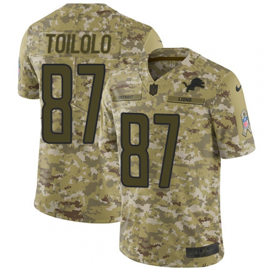 Youth Nike Detroit Lions #87 Levine Toilolo Limited Camo 2018 Salute to Service NFL Jersey - Ujersey