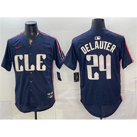 Men's Cleveland Guardians #24 Chase DeLauter Navy 2024 City Connect Limited Stitched Baseball Jersey - Ujersey