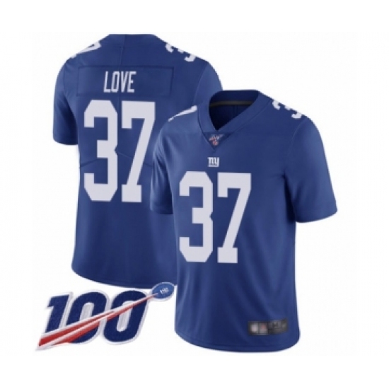 Men's New York Giants #37 Julian Love Royal Blue Team Color Vapor Untouchable Limited Player 100th Season Football Jersey - Ujersey