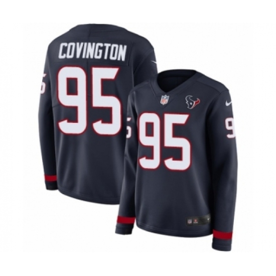 Women's Nike Houston Texans #95 Christian Covington Limited Navy Blue Therma Long Sleeve NFL Jersey - Ujersey