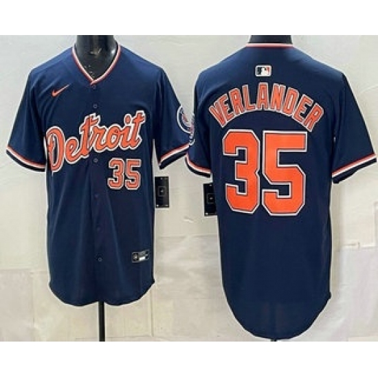 Men's Detroit Tigers #35 Justin Verlander Navy Limited Jersey - Ujersey