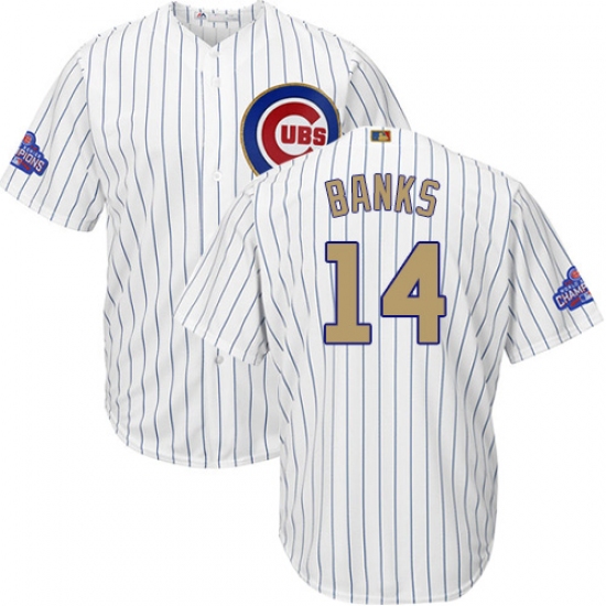 Youth Majestic Chicago Cubs #14 Ernie Banks Authentic White 2017 Gold Program Cool Base MLB Jersey - Ujersey