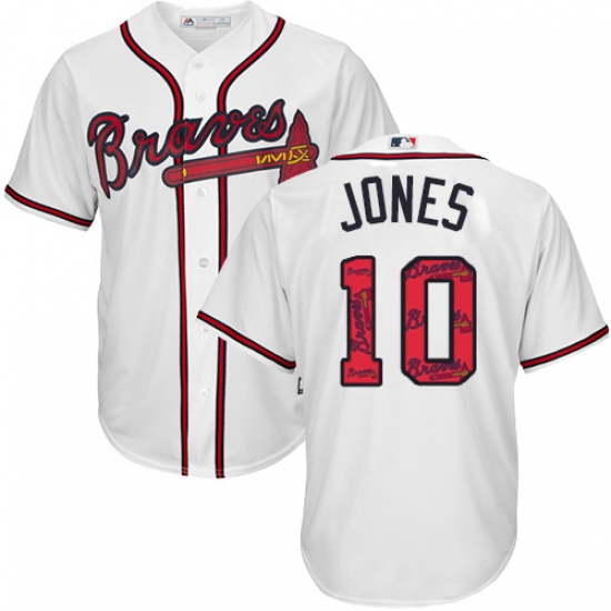 Men's Majestic Atlanta Braves #10 Chipper Jones Authentic White Team Logo Fashion Cool Base MLB Jersey - Ujersey