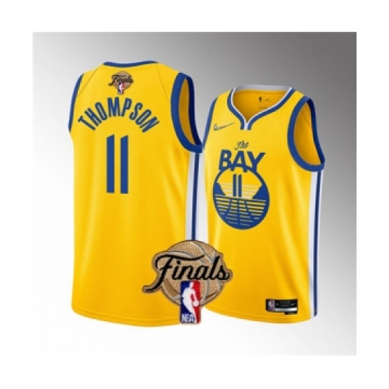 Men's Golden State Warriors #11 Klay Thompson 2022 Yellow NBA Finals Stitched Jersey - Ujersey