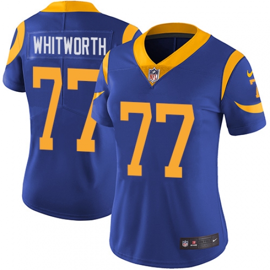 Women's Nike Los Angeles Rams #77 Andrew Whitworth Royal Blue Alternate Vapor Untouchable Limited Player NFL Jersey - Ujersey