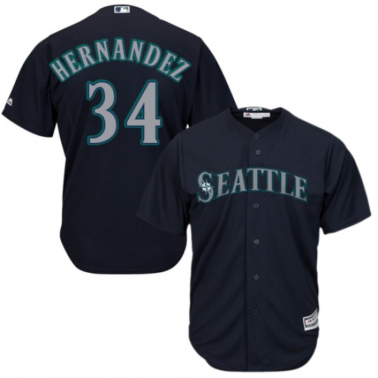 Youth Majestic Seattle Mariners #34 Felix Hernandez Authentic Navy Blue Alternate 2 Cool Base MLB Jersey - Ujersey