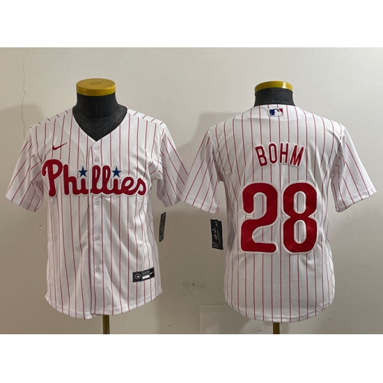 Youth Philadelphia Phillies #28 Alec Bohm White Cool Base Jersey - Ujersey