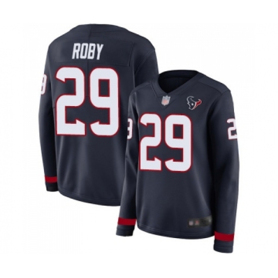 Women's Houston Texans #29 Bradley Roby Limited Navy Blue Therma Long Sleeve Football Jersey - Ujersey