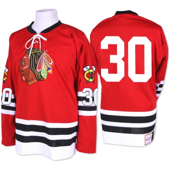 Men's Mitchell and Ness Chicago Blackhawks #30 ED Belfour Authentic Red 1960-61 Throwback NHL Jersey