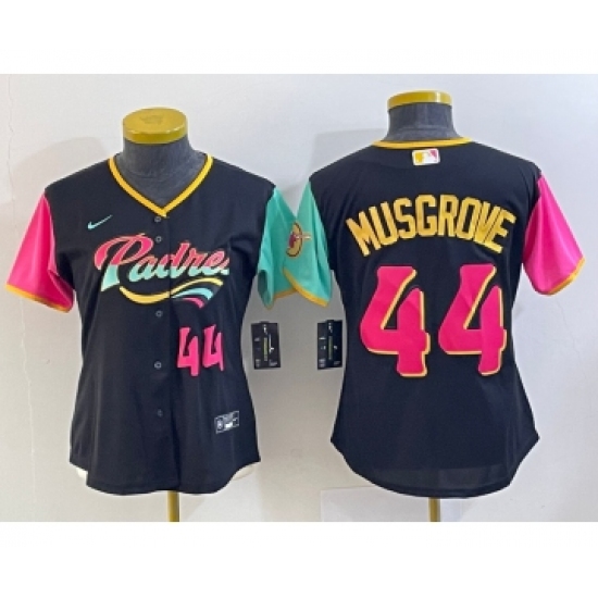 Women's San Diego Padres #44 Joe Musgrove Number Black 2022 City Connect Cool Base Stitched Jersey