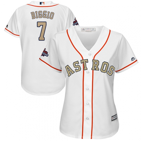 Women's Majestic Houston Astros #7 Craig Biggio Authentic White 2018 Gold Program Cool Base MLB Jersey - Ujersey