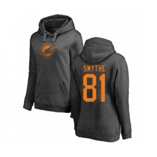 Football Women's Miami Dolphins #81 Durham Smythe Ash One Color Pullover Hoodie - Ujersey