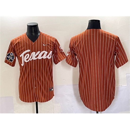 Men's Texas Longhorns Blank Orange Pinstripe 2025 World Series & SEC Patch Stitched Jersey - Ujersey