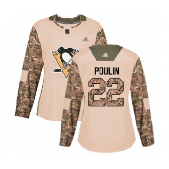 Women's Pittsburgh Penguins #22 Samuel Poulin Authentic Camo Veterans Day Practice Hockey Jersey