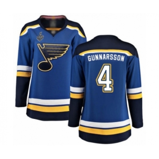 Women's St. Louis Blues #4 Carl Gunnarsson Fanatics Branded Royal Blue Home Breakaway 2019 Stanley Cup Final Bound Hockey Jersey - Ujersey