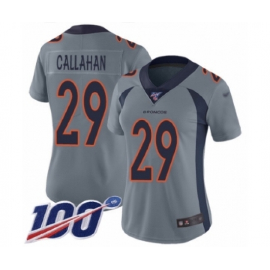 Women's Denver Broncos #29 Bryce Callahan Limited Silver Inverted Legend 100th Season Football Jersey - Ujersey