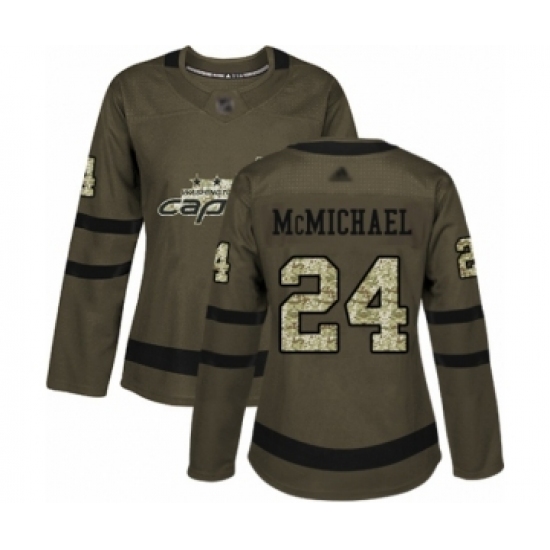 Women's Washington Capitals #24 Connor McMichael Authentic Green Salute to Service Hockey Jersey - Ujersey