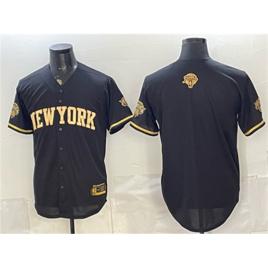 Men's New York Knicks Blank Black Gold 2026 Finals Stitched Baseball Jersey - Ujersey