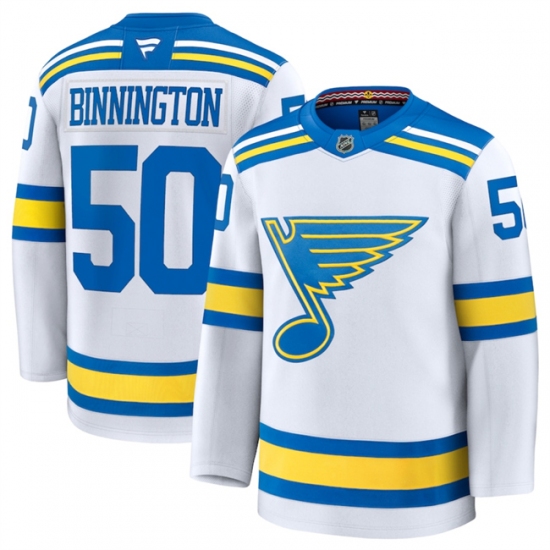Men's St. Louis Blues #50 Jordan Binnington White 2024-25 Away Stitched Hockey Jersey - Ujersey