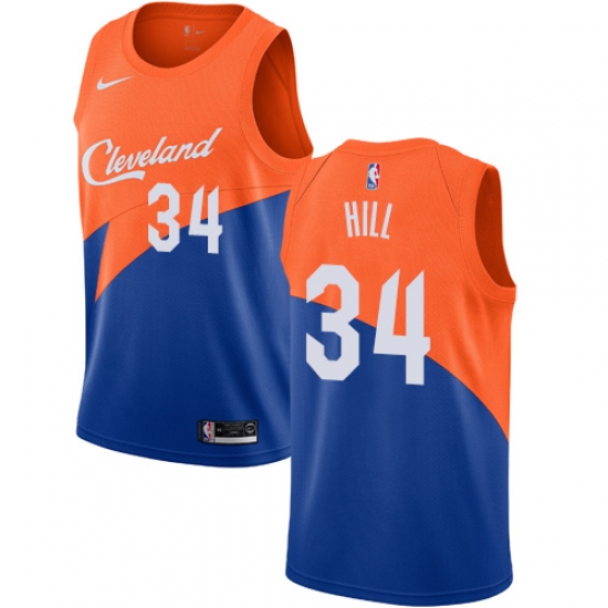 Men's Nike Cleveland Cavaliers #34 Tyrone Hill Swingman Blue NBA Jersey - City Edition - Ujersey