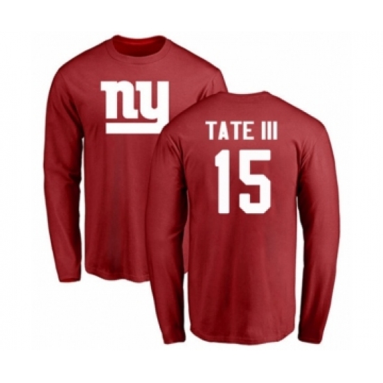 Football New York Giants #15 Golden Tate III Red Name & Number Logo Long Sleeve T-Shirt - Ujersey