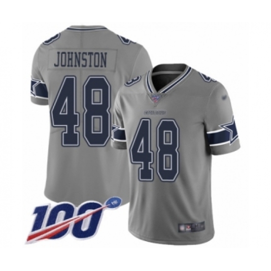 Youth Dallas Cowboys #48 Daryl Johnston Limited Gray Inverted Legend 100th Season Football Jersey - Ujersey