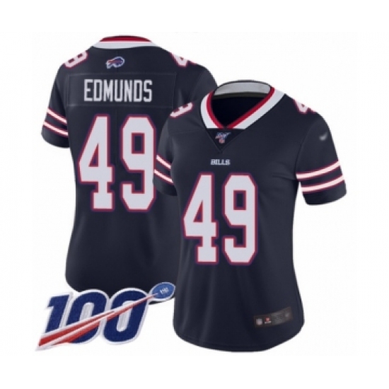 Women's Buffalo Bills #49 Tremaine Edmunds Limited Navy Blue Inverted Legend 100th Season Football Jersey - Ujersey