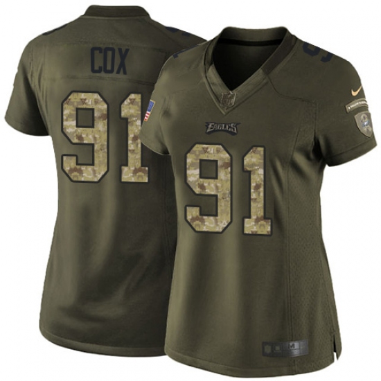 Women's Nike Philadelphia Eagles #91 Fletcher Cox Elite Green Salute to Service NFL Jersey - Ujersey