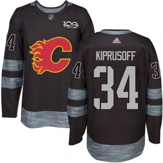 Men's Adidas Calgary Flames #34 Miikka Kiprusoff Authentic Black 1917-2017 100th Anniversary NHL Jersey - Ujersey