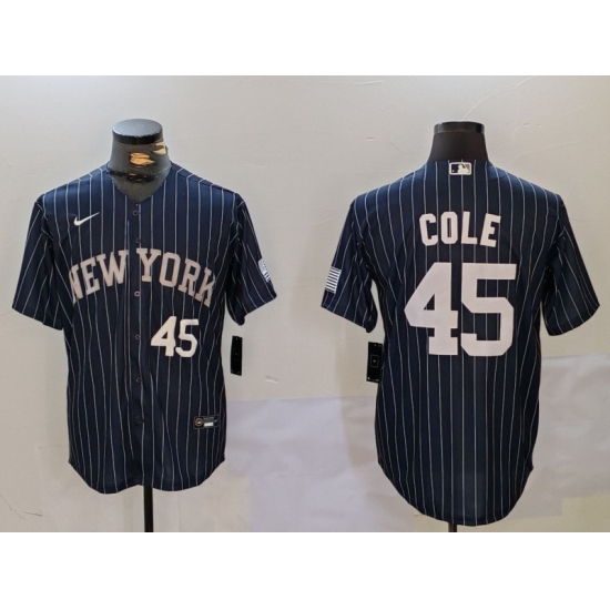 Men's New York Yankees #45 Gerrit Cole Navy Pinstripe Fashion Cool Base Jerseys - Ujersey
