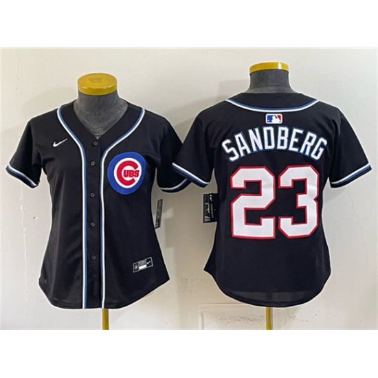 Youth Chicago Cubs #23 Ryne Sandberg 2026 Fashion Replica Black Out Stitched Baseball Jersey - Ujersey