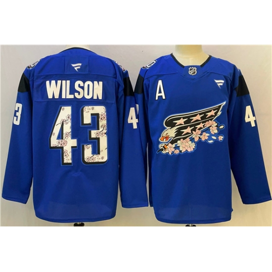 Men's Washington Capitals #43 Tom Wilson Blue Cherry Blossom With A Stitched Hockey Jersey