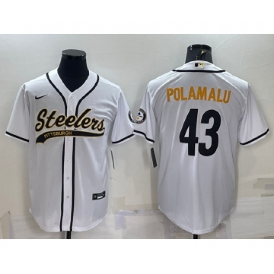 Men's Pittsburgh Steelers #43 Troy Polamalu White With Patch Cool Base Stitched Baseball Jersey - Ujersey