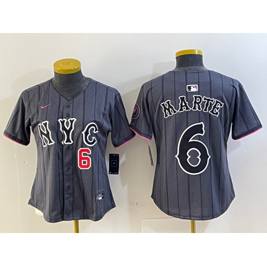 Women's New York Mets #6 Starling Marte Gray 2024 City Connect Cool Base Stitched Jerseys - Ujersey