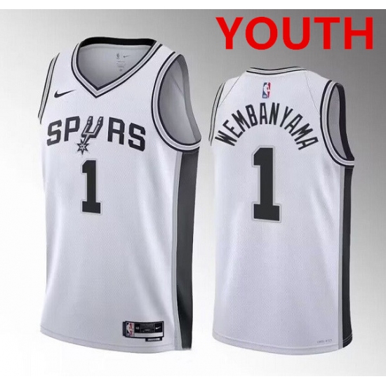 Youth San Antonio Spurs #1 Victor Wembanyama white association edition stitched basketball jersey - Ujersey