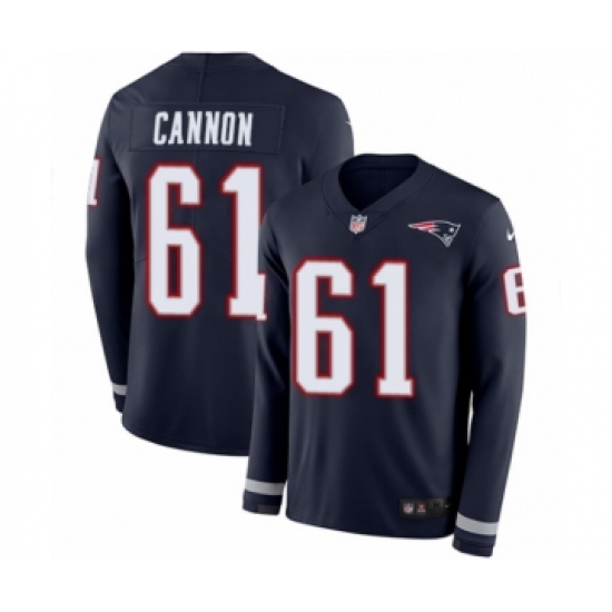Men's Nike New England Patriots #61 Marcus Cannon Limited Navy Blue Therma Long Sleeve NFL Jersey - Ujersey