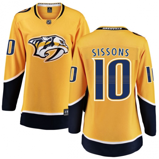 Women's Nashville Predators #10 Colton Sissons Fanatics Branded Gold Home Breakaway NHL Jersey - Ujersey