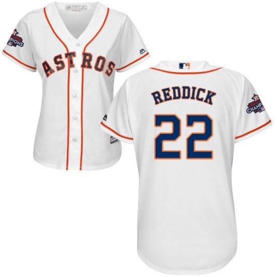 Women's Majestic Houston Astros #22 Josh Reddick Authentic White Home 2017 World Series Champions Cool Base MLB Jersey - Ujersey