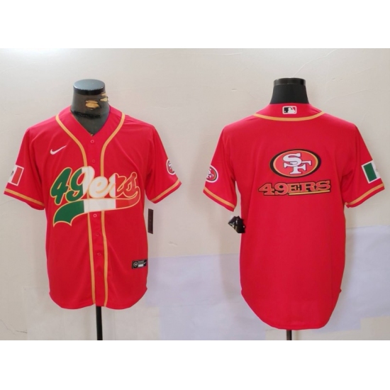 Men's San Francisco 49ers Team Big Logo Red With Cool Base Stitched Baseball Jersey - Ujersey