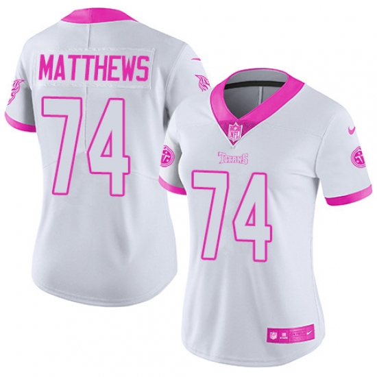 Women's Nike Tennessee Titans #74 Bruce Matthews Limited White/Pink Rush Fashion NFL Jersey - Ujersey