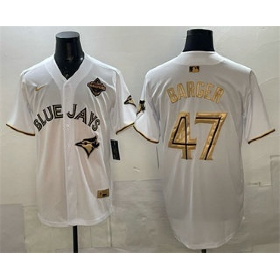 Men's Toronto Blue Jays #47 Addison Barger White Gold 2025 American League Champions Limited Stitched Jersey - Ujersey