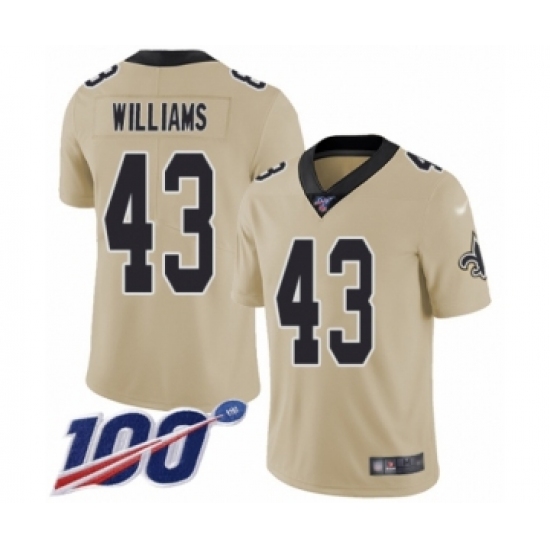 Men's New Orleans Saints #43 Marcus Williams Limited Gold Inverted Legend 100th Season Football Jersey - Ujersey