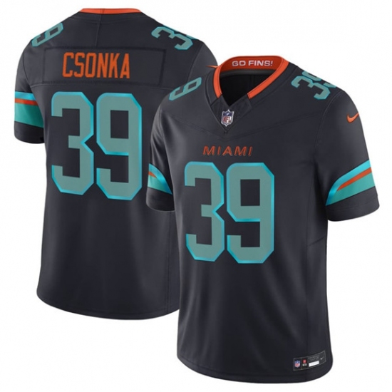 Men's Miami Dolphins #39 Larry Csonka Black 2025 F.U.S.E. “Rivalries” Vapor Limited Football Stitched Jersey - Ujersey