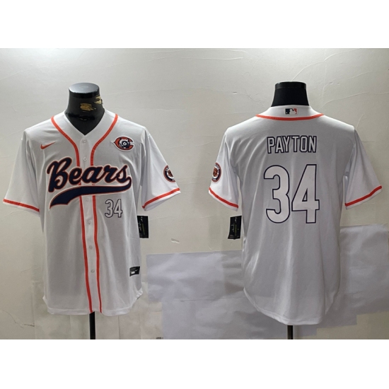 Men's Chicago Bears #34 Walter Payton Number White Throwback With Cool Base Stitched Baseball Jersey - Ujersey