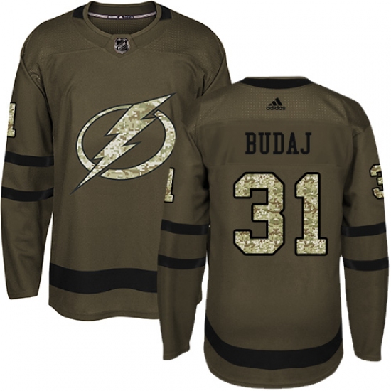 Youth Adidas Tampa Bay Lightning #31 Peter Budaj Authentic Green Salute to Service NHL Jersey - Ujersey