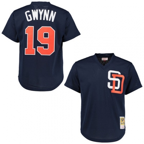Men's Mitchell and Ness 1996 San Diego Padres #19 Tony Gwynn Authentic Navy Blue Throwback MLB Jersey - Ujersey