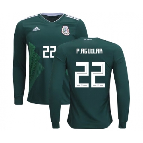 Mexico #22 P.Aguilar Home Long Sleeves Kid Soccer Country Jersey